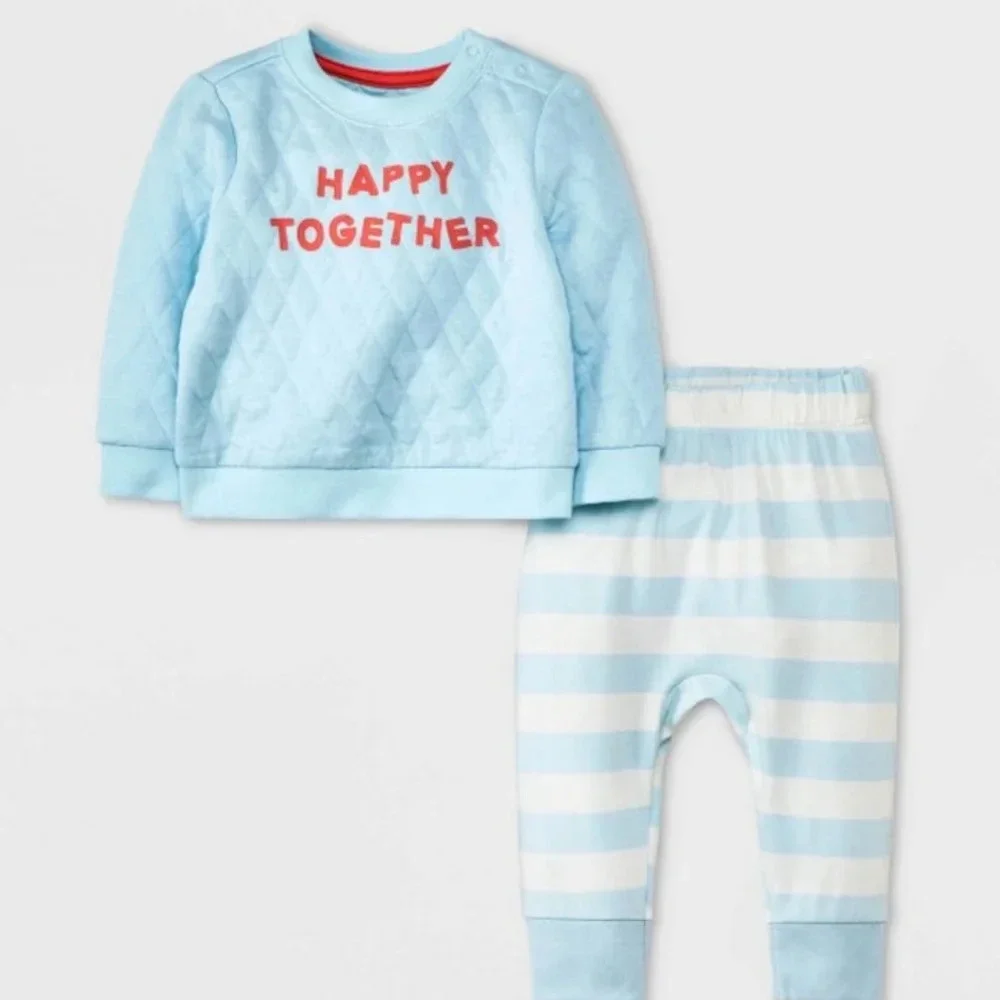 Baby 'Happy Together' Graphic Top & Bottom Set - Cat & Jack™ Blue 3-6‎ 0-3 NEW